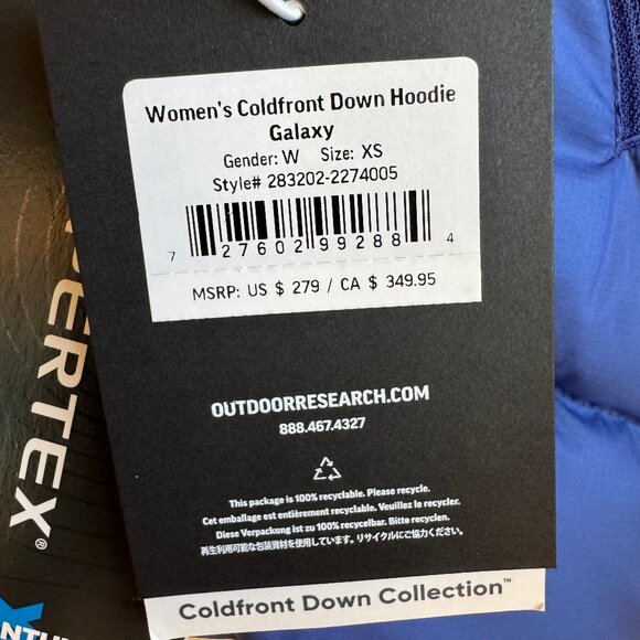 Outdoor Research Women's Coldfront Down Hooded Jacket Galaxy XS - Picture 10 of 13